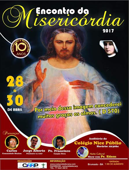 Encontro da Divina Misericórdia acontecerá em Brumado de 28 a 30 de Abrirl