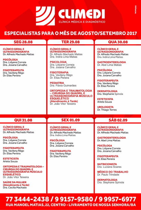 Confira agenda da Climedi da próxima semana