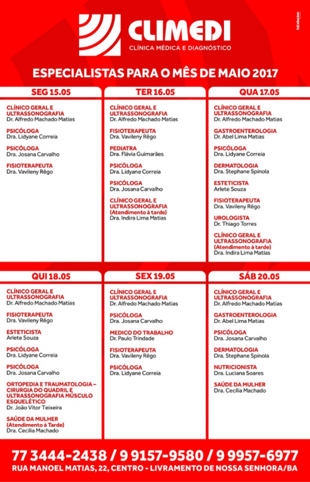 CONFIRA A AGENDA DA CLIMEDI DESTA SEMANA