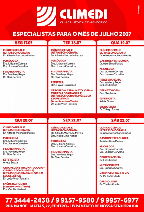 Confira agenda da Climedi desta semana