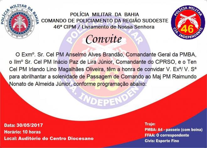 Solenidade de troca de Comando da 46ª CIPM acontece nesta terça-feira