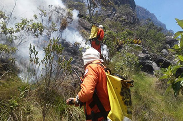 Brigadistas combatem incêndios na Reserva Natural Serra das Almas