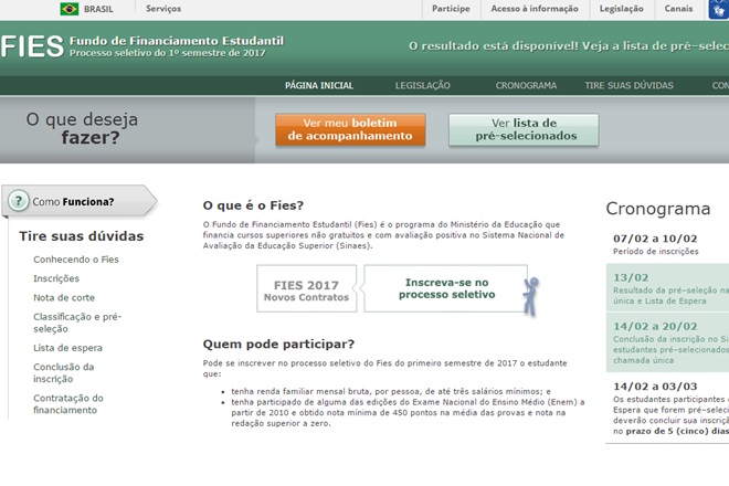 Educação: Resultado do Fies já está disponível para consulta de estudantes na internet