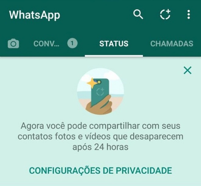 Status do whats app com fotos que desaparecem chega para todos no Brasil