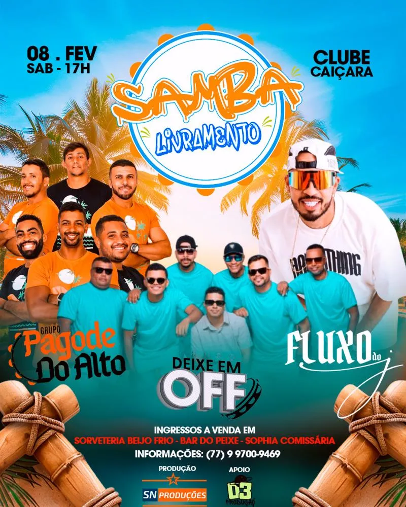 Mega evento: Dia 08 de fevereiro acontece o Samba Livramento; confira atrações 