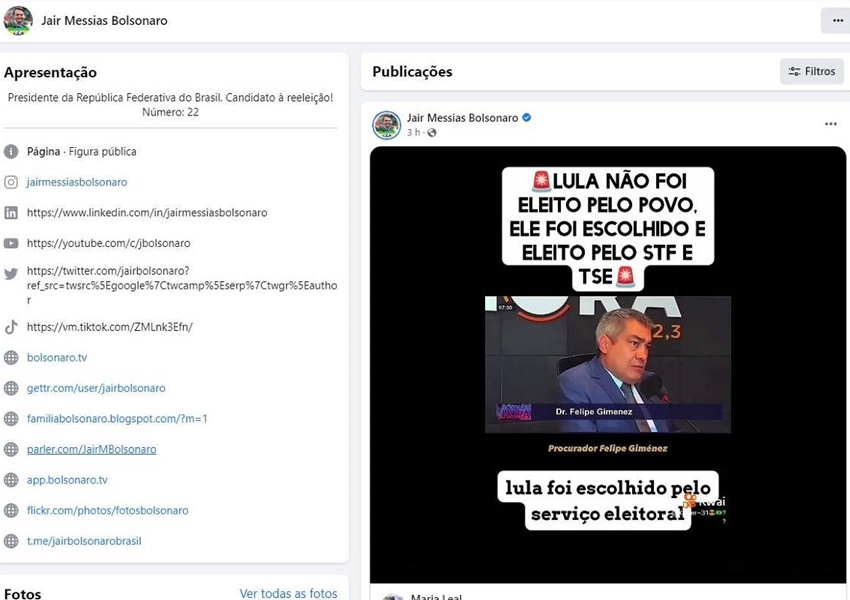 Bolsonaro publica e apaga vídeo com fake news sobre eleições