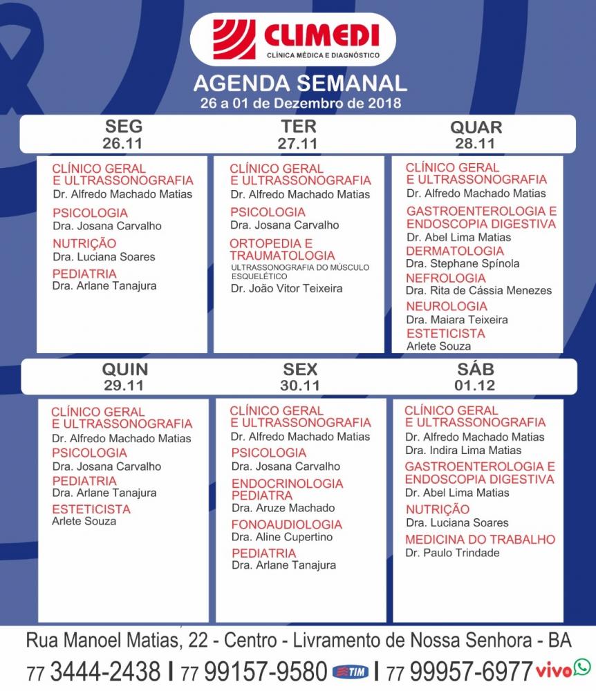 Confira agenda semanal da CLIMEDI