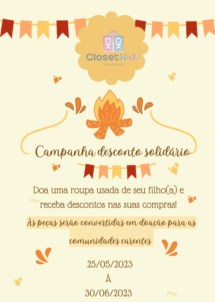 Campanha Desconto Solidário da Loja Closet Kids: Doe uma roupa usada do seu filho(a) e receba descontos nas suas compras!