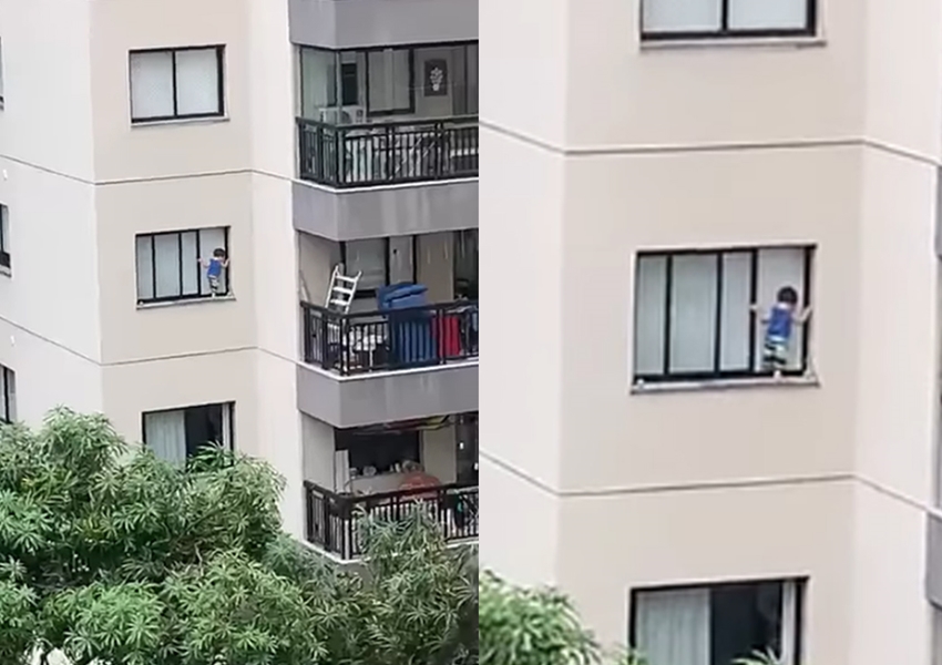 Vídeo mostra criança pendurada em janela de edifício no Rio de Janeiro