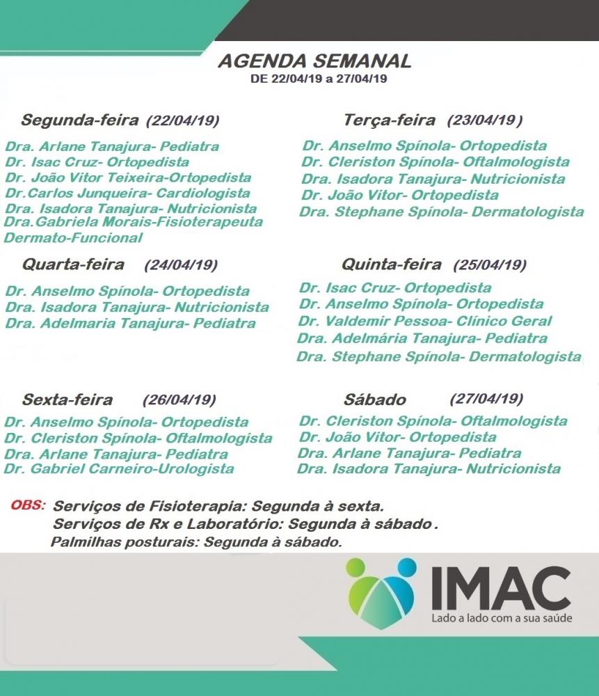 Confira agenda semanal da IMAC