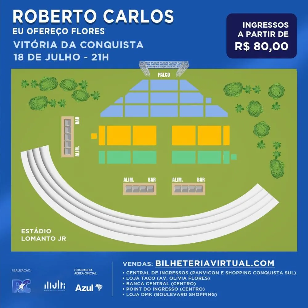 Contagem regressiva para o Show do Rei Roberto Carlos em Vitória da Conquista