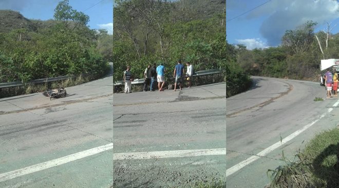 Homem fica ferido após acidente entre caminhão e moto na Serra das Almas