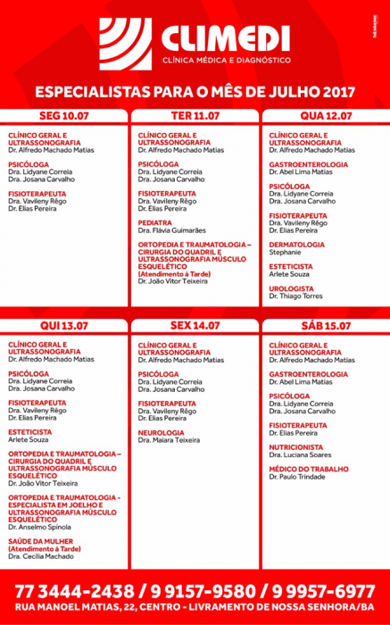 Confira agenda da CLIMEDI desta semana